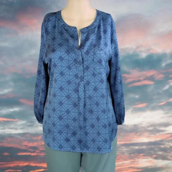 For Kitty Rescue! Liz Claiborne Blouse Geometric Pattern - Picture 1 of 10
